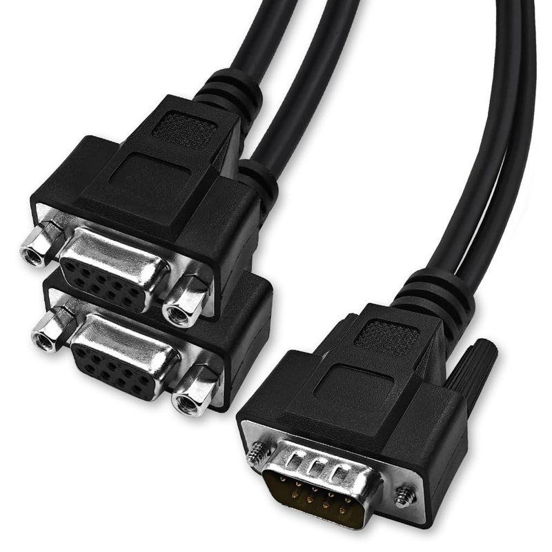 XANHAM DB9 Y Splitter 1.5 Feet 1 Male to 2 Female 9 Pin Straight Through RS232 Serial Cable Splitter, Double Shielded(Metal Braiding&AL-foil), Black, SC902MFF05 - Image 1